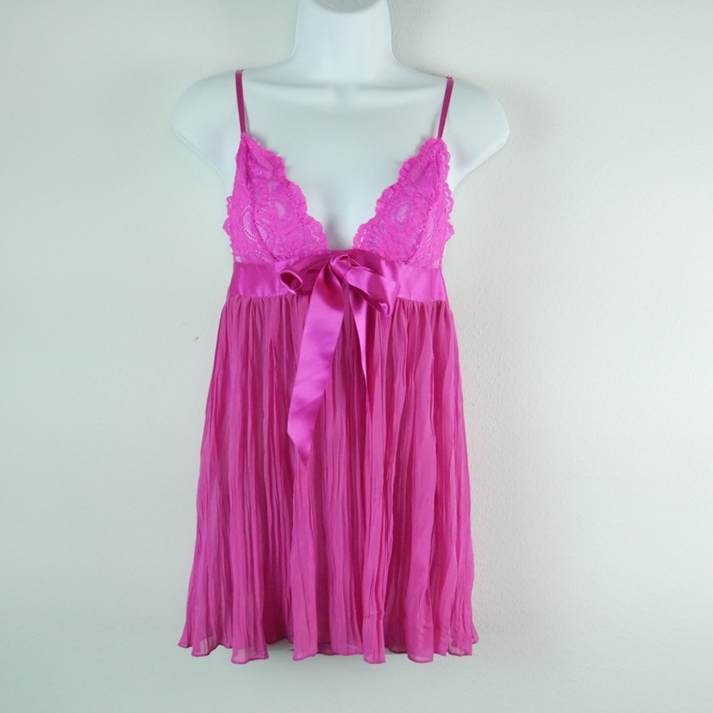 Victorias Secret Pink Lace Babydoll Coquette Pleated Chiffon Vintage Y2K Small